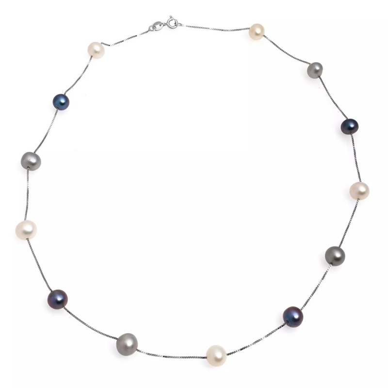 Colier argint, perle de cultură multicolor, 7-8mm, 45cm
