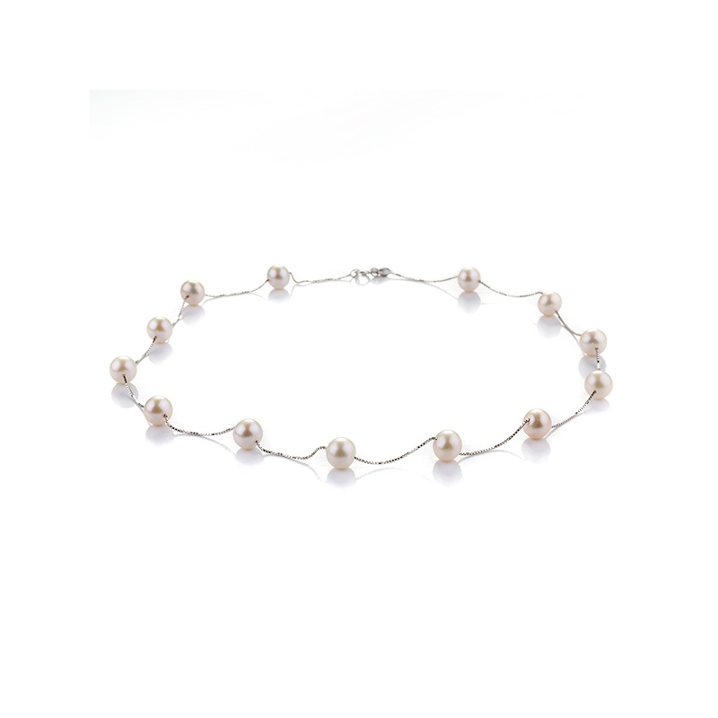 Colier din argint 925, perle albe, 7-8mm, 40cm