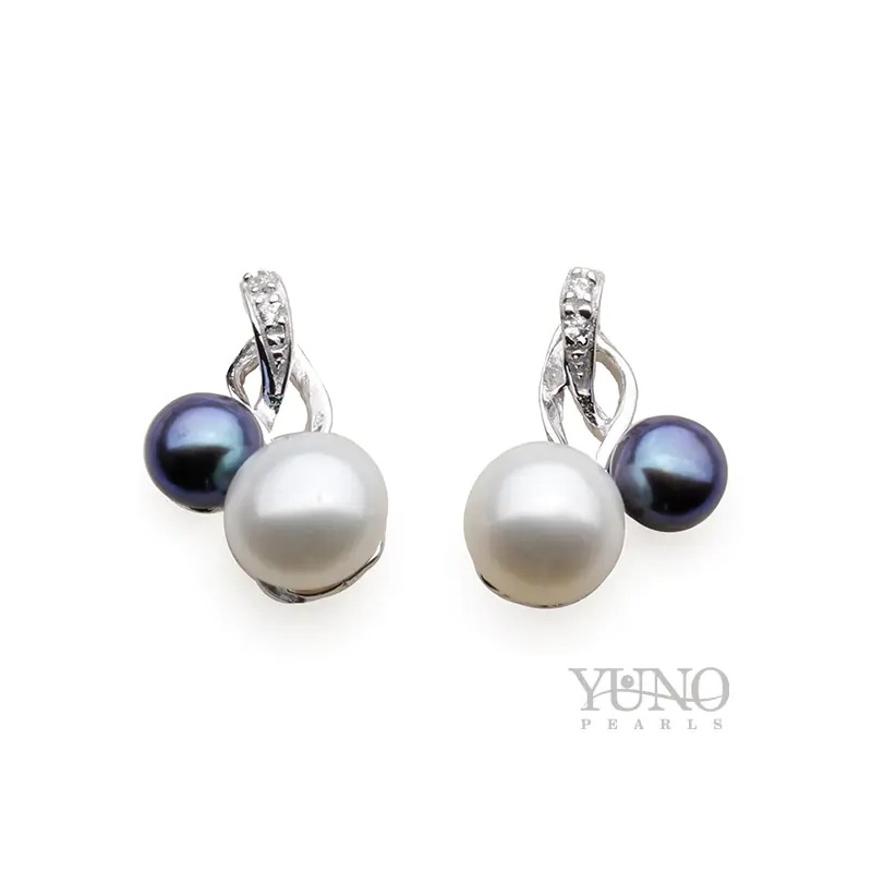Cercei din argint, perle de cultură violet 5.5mm și 6.5mm, știft
