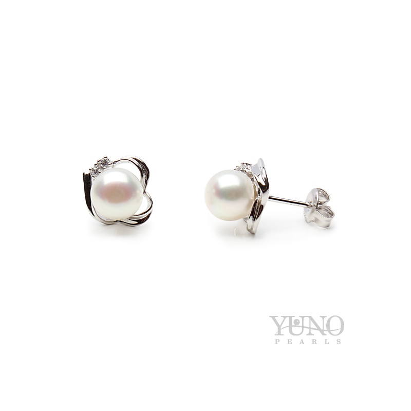 Cercei din argint 925, perle albe, 7-8mm