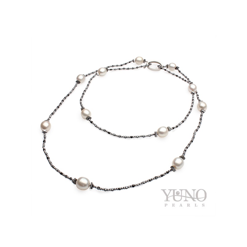 Colier cu perle albe, 11-13mm,100cm