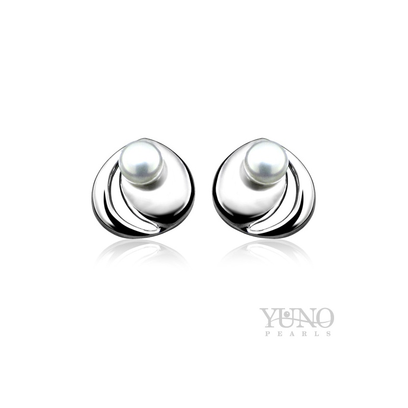 Cercei din argint 925, perle albe, 4-5mm