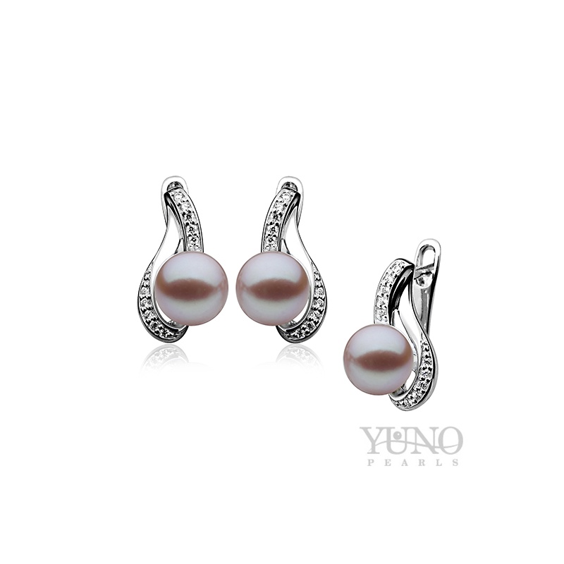 Cercei din argint 925, perle mov, 7-8mm, zirconii