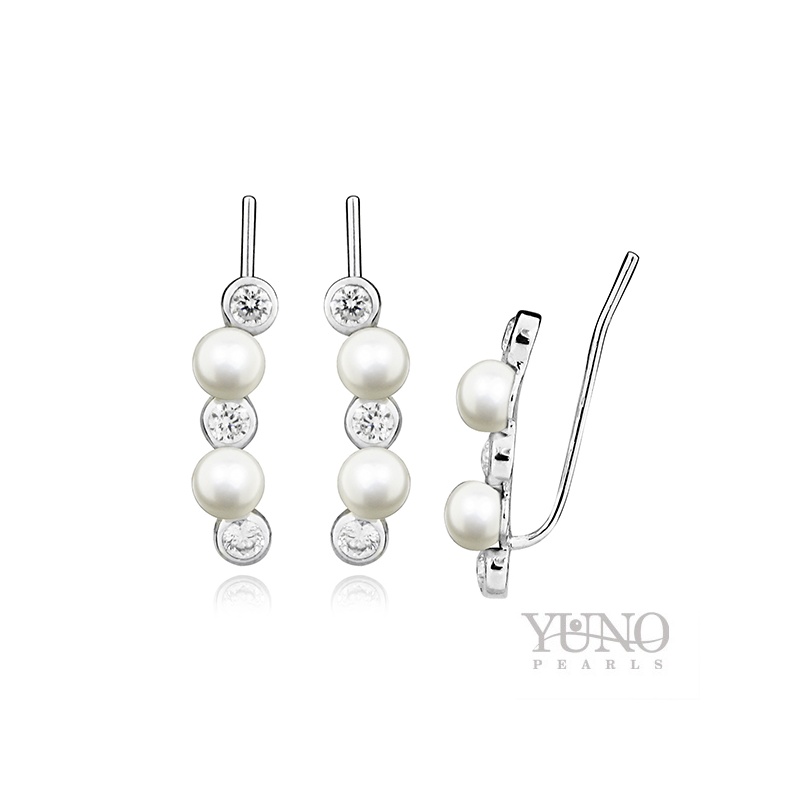 Cercei din argint 925, perle albe, 5-6mm