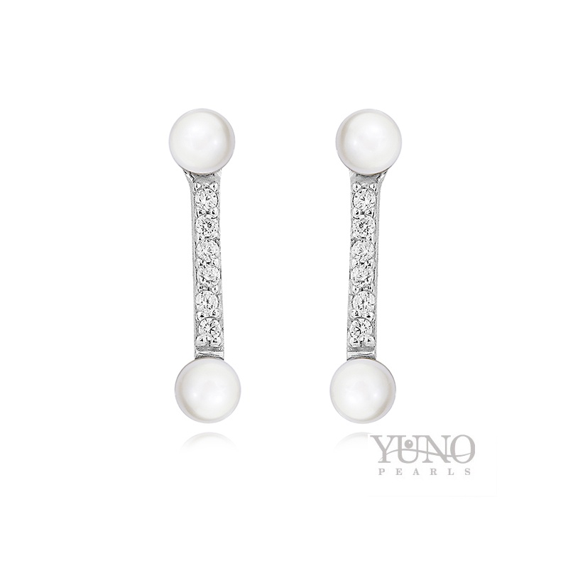 Cercei din argint 925, perle albe, 2-4mm