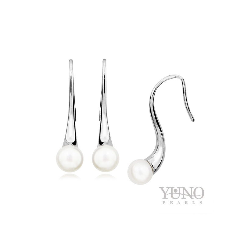 Cercei din argint 925, perle albe, 6-7mm