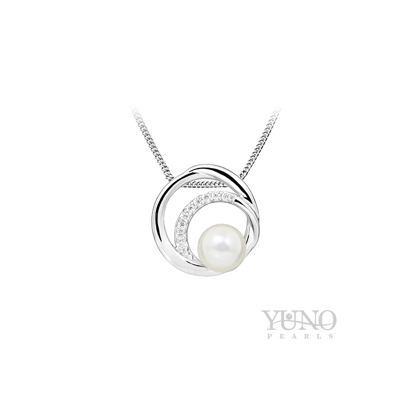 Pandantiv din argint 925, perle albe, 8-9mm