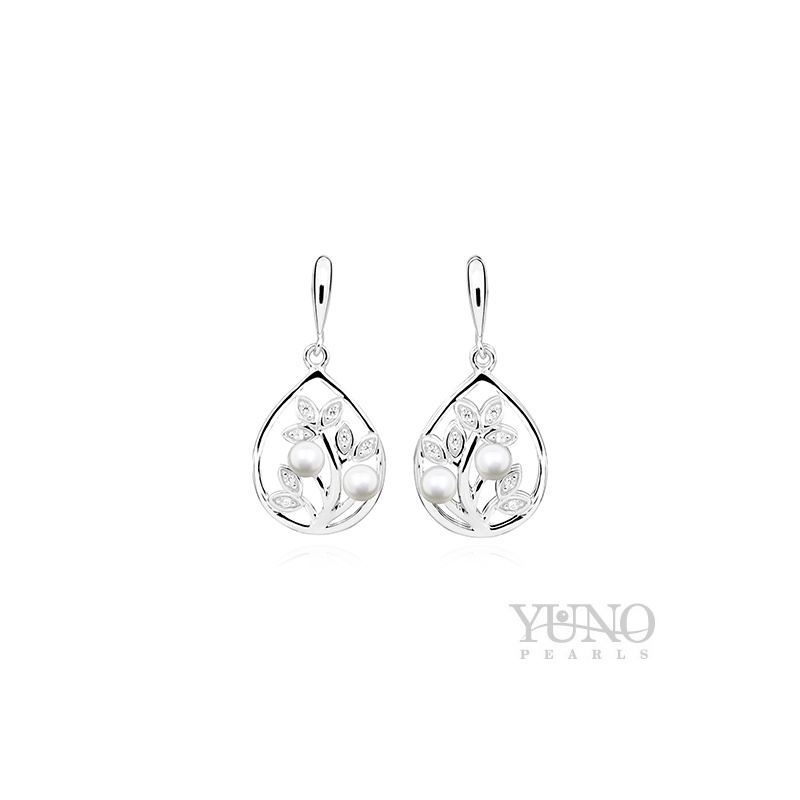 Cercei din argint 925, perle albe, 4-5mm