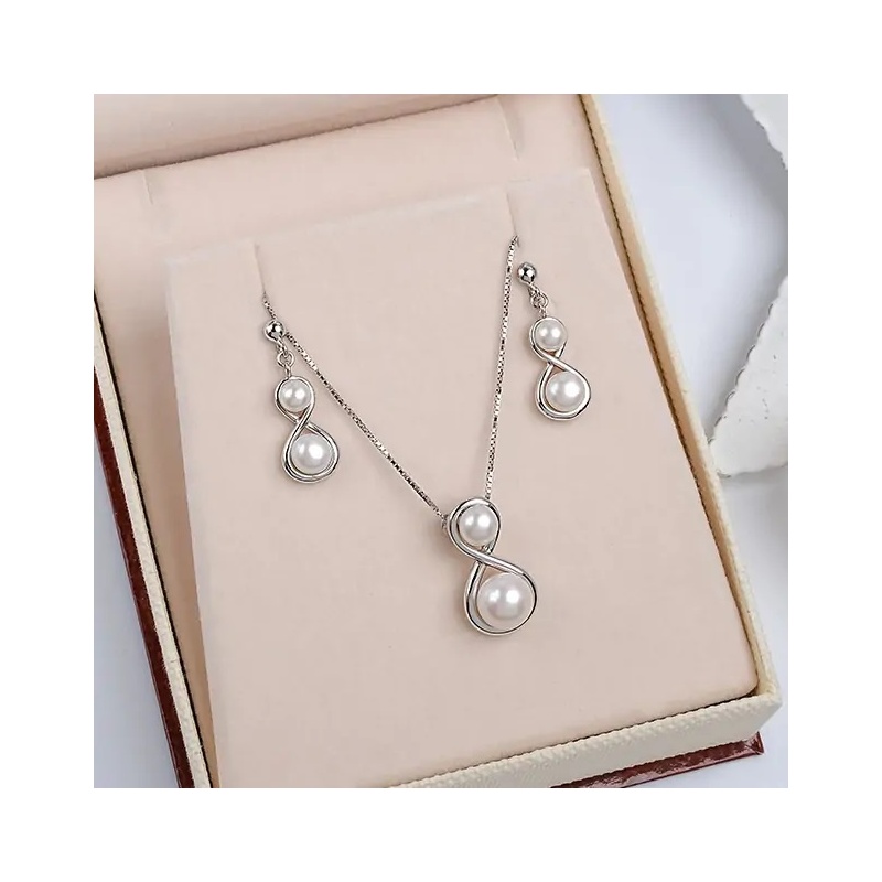 Set pandantiv și cercei din argint 925 cu perle albe 4-8mm