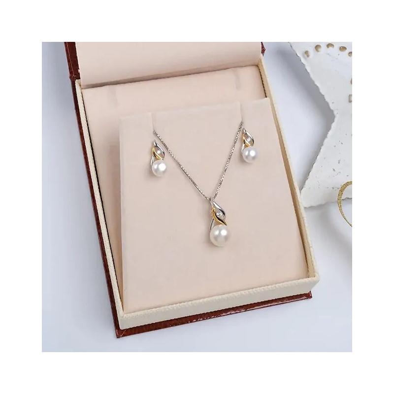 Set pandantiv și cercei din argint 925 cu perle albe 6.5mm și 8mm