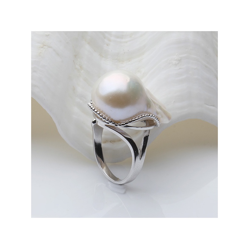 Inel de argint cu perlă baroc albă, 17-20mm