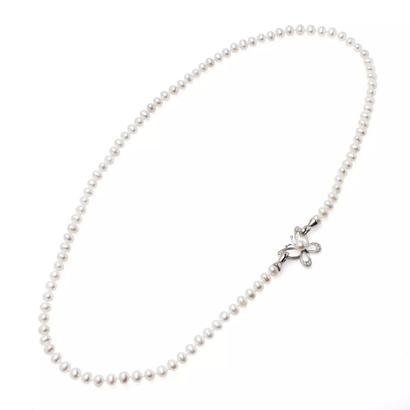 Colier cu perlе de cultură albe 6 mm și fluture cu zirconiu