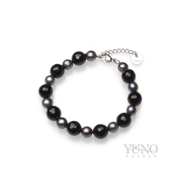 Brățară cu perle culoare închisă, 9-10mm, onix
