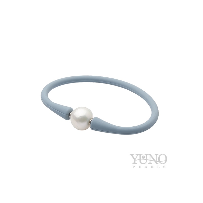 Brățară din silicon albastru deschis și perlă albă, 12-13 mm
