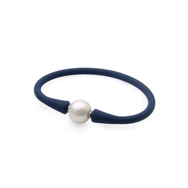 Brățară din silicon bleumarin și perlă albă, 12-13 mm