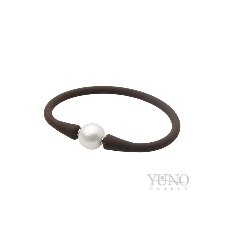 Brățară din silicon maro și perlă albă, 12-13 mm