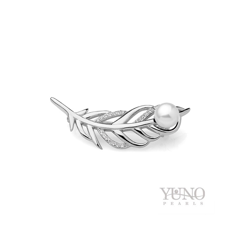 Broşă din argint 925, perle albe, 6-7mm, zirconii