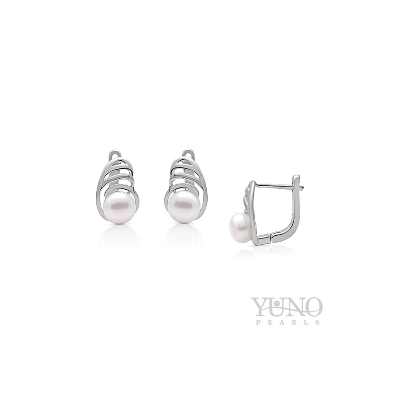 Cercei din argint 925, perle albe, 6-7mm