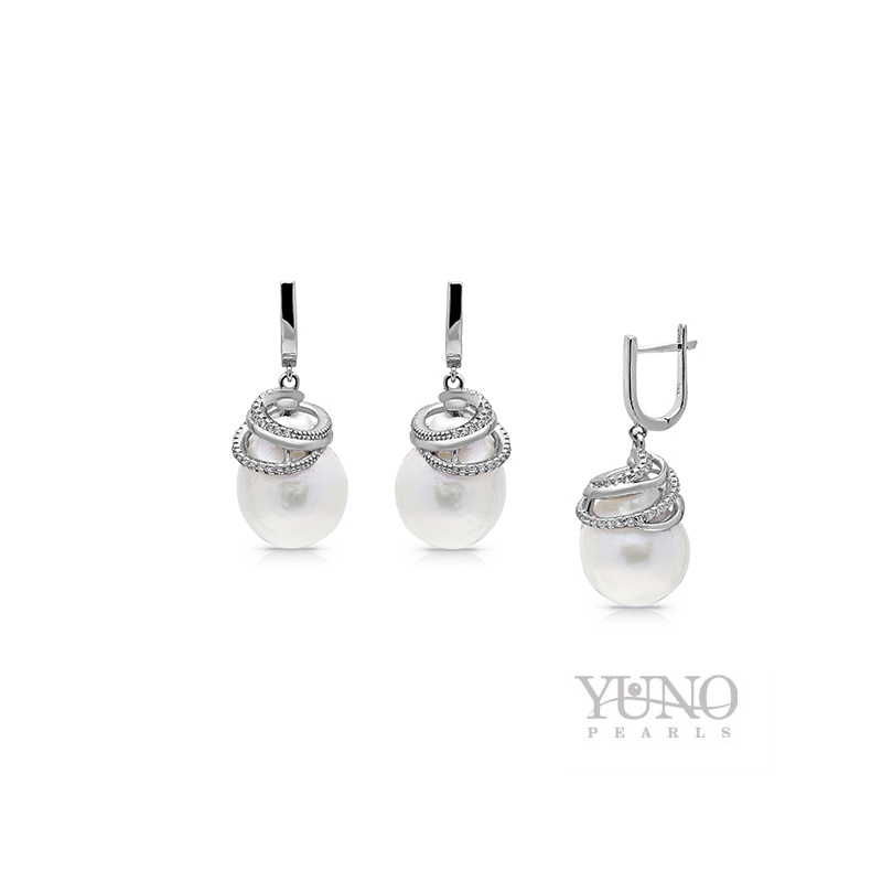 Cercei din argint 925, perle albe 12-13mm