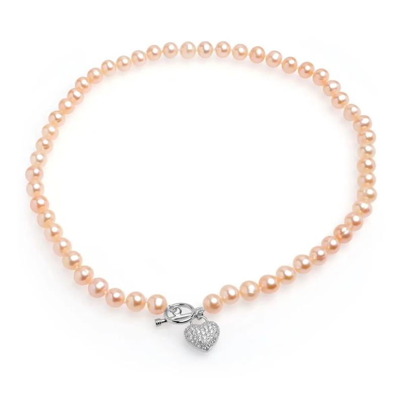 Șirag perle de cultură roz, 7-8mm, lungime 43-46cm