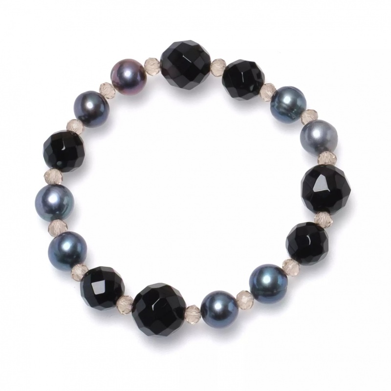 Brățară cu perle de cultură culoare închisă, 8.5-10mm, Onix, lungime 18cm