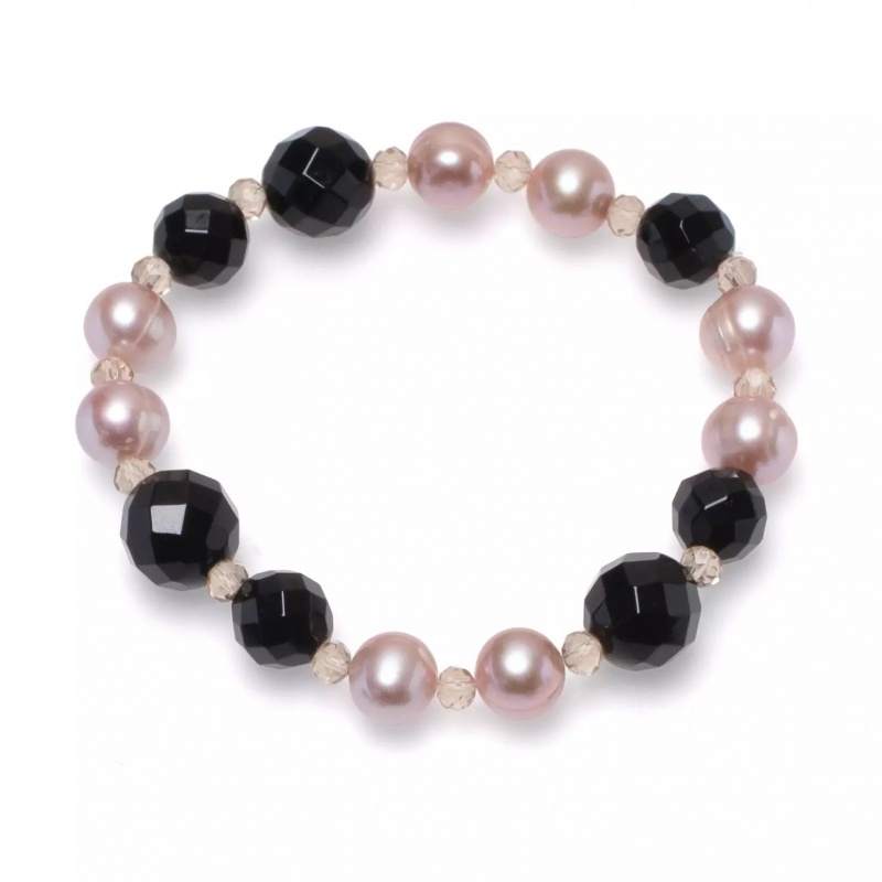 Brățară cu perle de cultură mov, 8.5-10mm, Onix, lungime 18cm