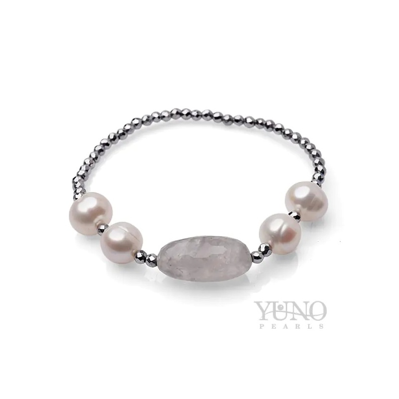 Brăţară perle de cultură albe 9-10mm, Agat și Hematit