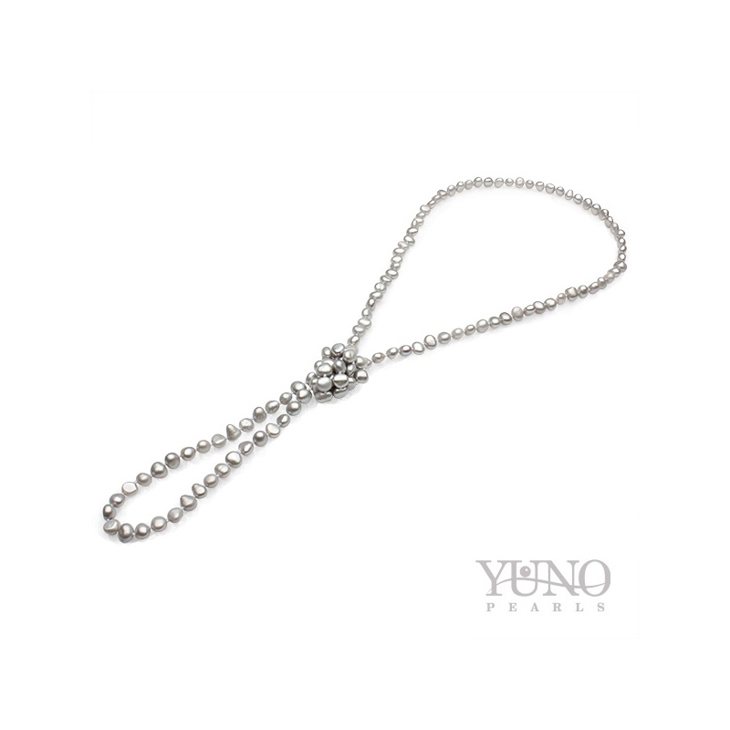 Colier cu perle gri, 6-7mm, 100cm
