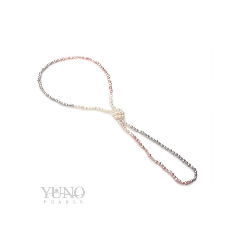 Colier cu perle mixte asimetrice, 6-7 mm, 125 cm