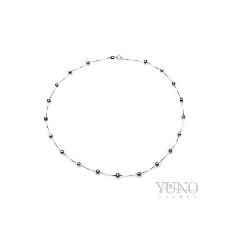 Colier din argint cu perle negre, 2-4mm, 40cm