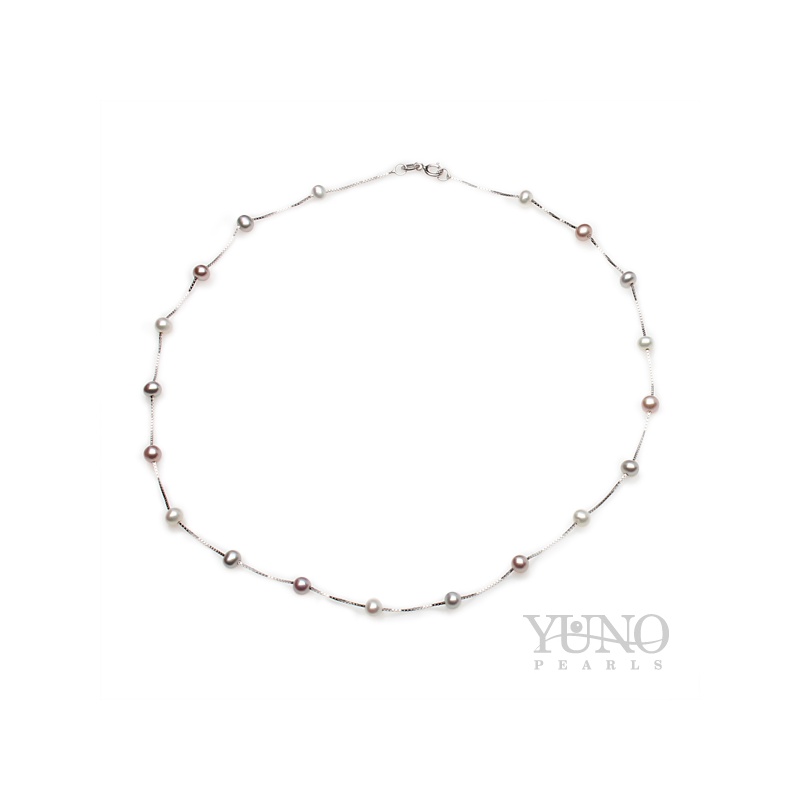 Colier argint, mix perle, 3-4mm, 40cm
