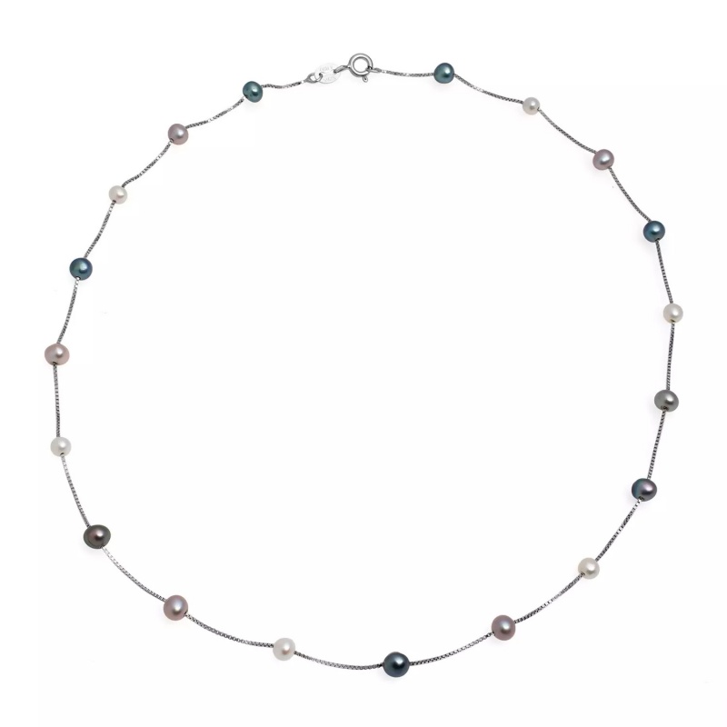 Colier din argint cu perle de cultură multicolor, 3-4mm. Lungime 43cm