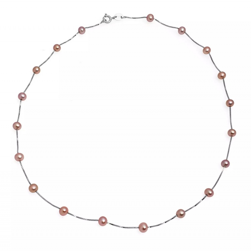 Colier din argint cu perle violet, 3-4mm-40cm