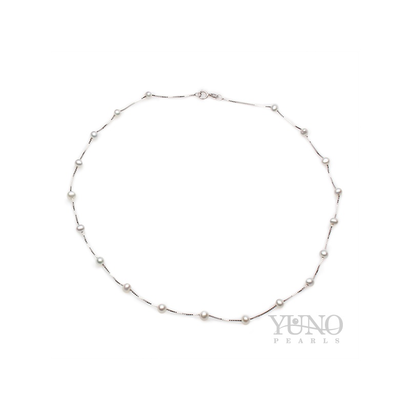 Colier din argint cu perle albe, 3-4mm, 45cm