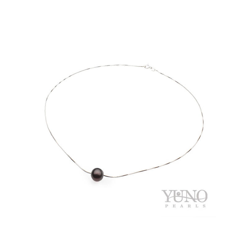 Colier argintiu cu perlă de cultură neagră sfer aprox. 9-10mm, lungime 43 cm
