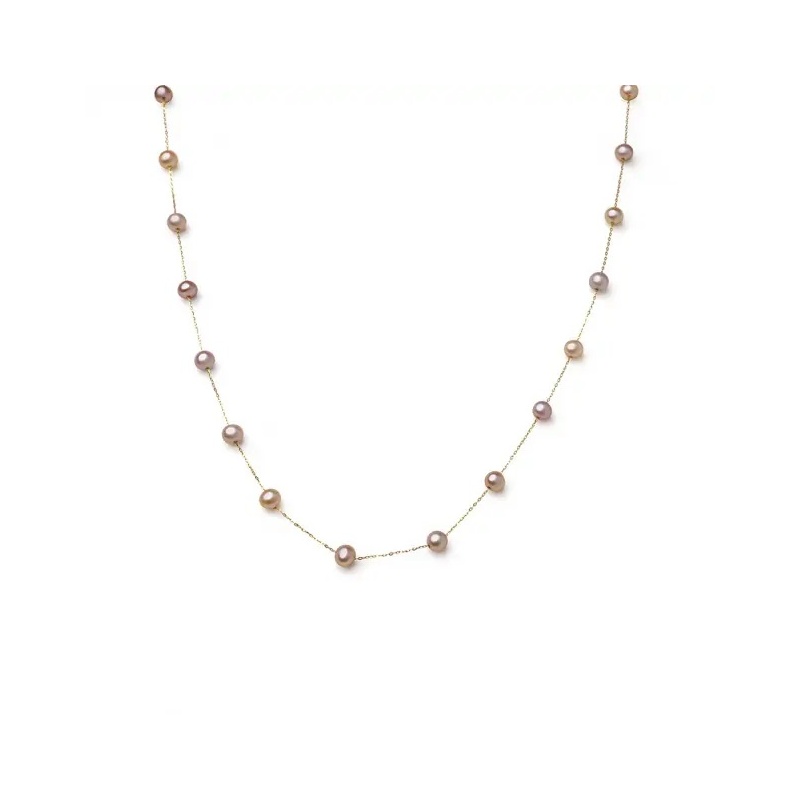 Lănțișor aur 18K cu perle culoare mix 4-5mm, lungime 45 cm