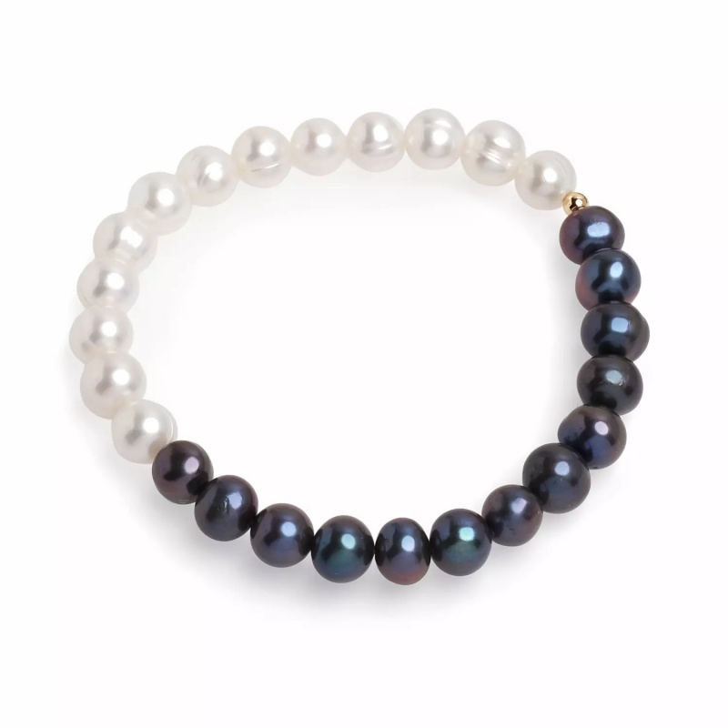 Brățară cu perle de cultură albe și culoare închisă 7-8mm. Elastic