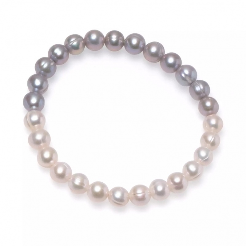 Brațară perle de cultură gri și albe 7-8 mm, lungime 19 cm