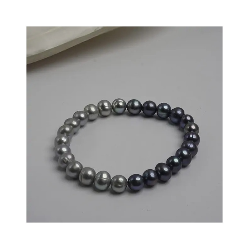 Brățară cu perle gri și culoare închisă, 7-8mm