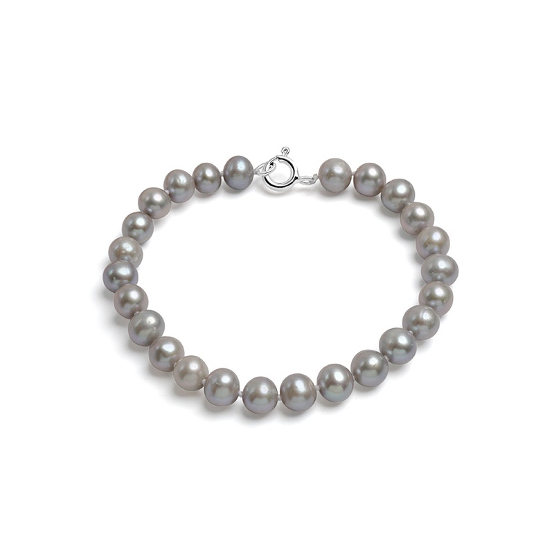 Brățară cu perle gri 7-8mm, închizătoare de argint cu rodiu, 19cm