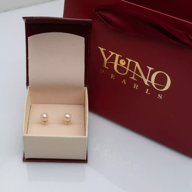 Cercei aur galben 18K, perlă de cultură albă sferă 7-7.5mm, știft