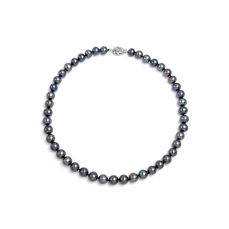 Colier cu perle negre 9-10mm, închizătoare argint 925, lungime 43 cm