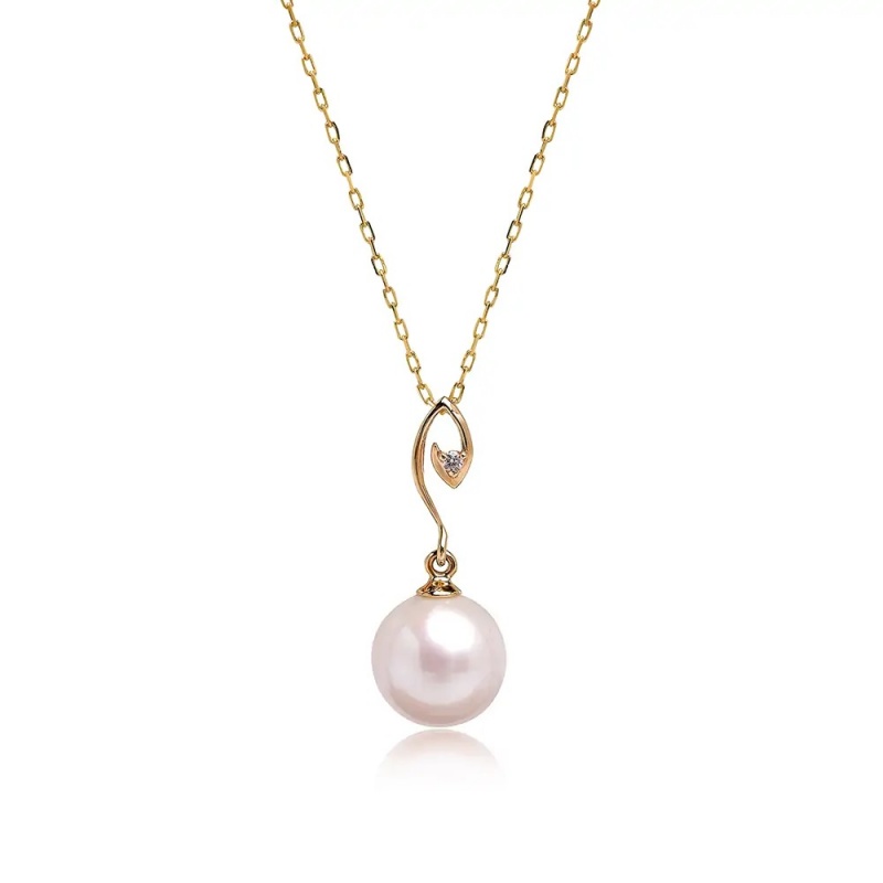 Pandativ de aur 18K cu perlă albă 8.5-9 mm și 1 diamant