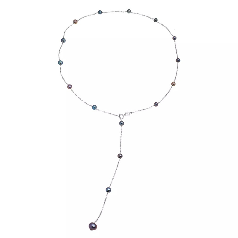 Șirag perle de cultură culoare închis sfere aprox 3-4mm, lănțișor și închizătoare argint rodiat, lungime 55cm.