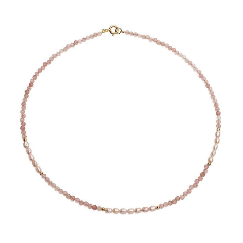 Colier perle de cultură roz 3-4 mm și cuarț, lungime 41 cm