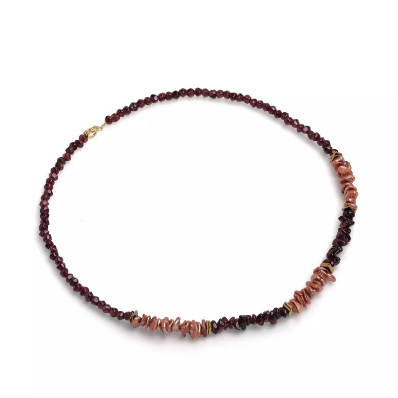 Colier Elegant cu Perle Keshi Roz și Granat Natural, lungime 41 cm