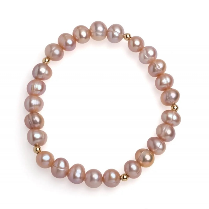 Brăţară perle de cultură violet sfere aprox. 7mm, 5 detalii argint placate cu aur galben, pe elastic