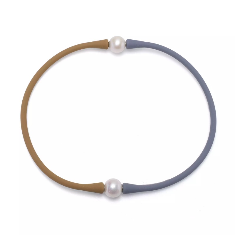 Colier selicon cu 2 perle de cultură albe 11-12mm, lungime 38 cm