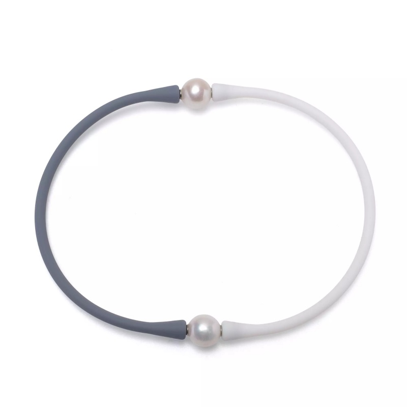 Colier selicon cu 2 perle de cultură albe 11-12mm, lungime 38 cm