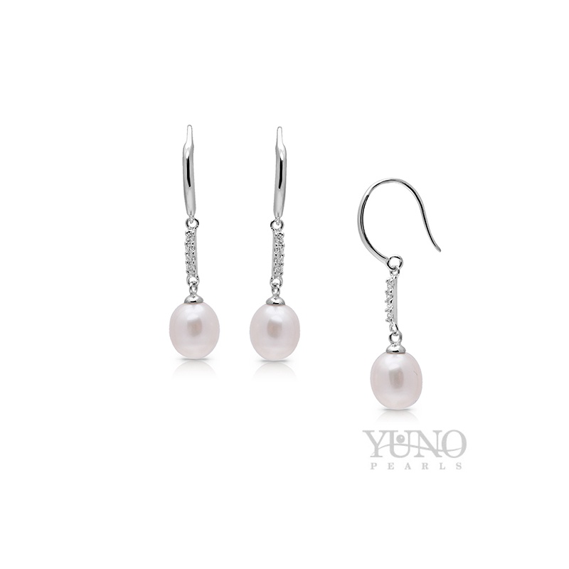 Cercei din argint 925, perle albe, 7-8mm